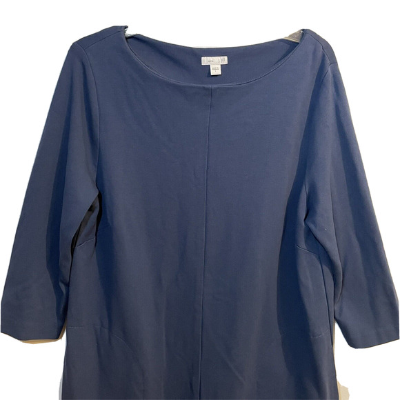 SOLD J Jill Ponte Dress Size Large Solid Navy Shift Knit 3/4 Sleeve Pockets S… - Picture 2 of 8
